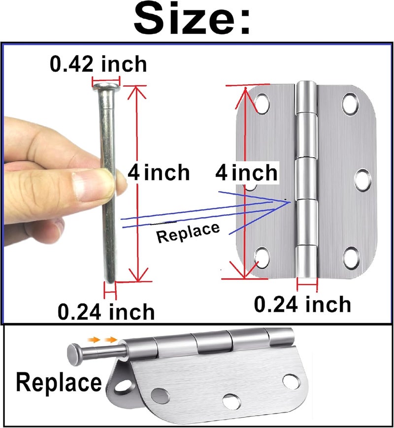 ZDingTech 6pcs 4 inch Interior Door Hinge Pins for Doors 4 Inches Oil Rubbed Bronze Pins Screws Replacement Closing, Silver - Image 3